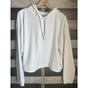 Andrew Marc Ivory Textured Cropped Hoodie Size XL